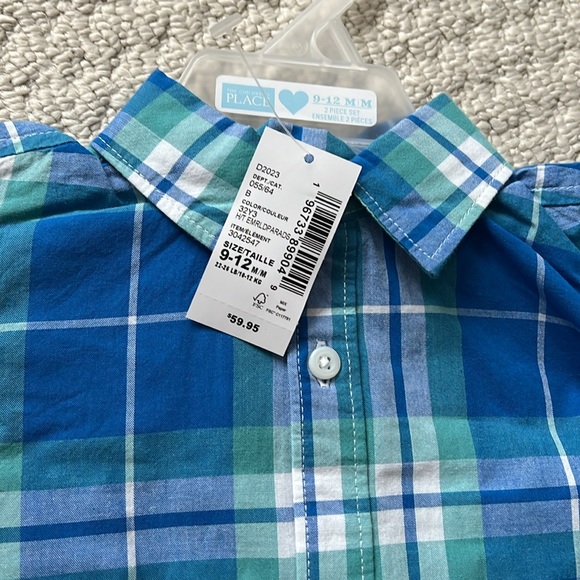 NWT - Plaid Poplin 2 piece outfit set.  Size 9-12 months. - Picture 5 of 9